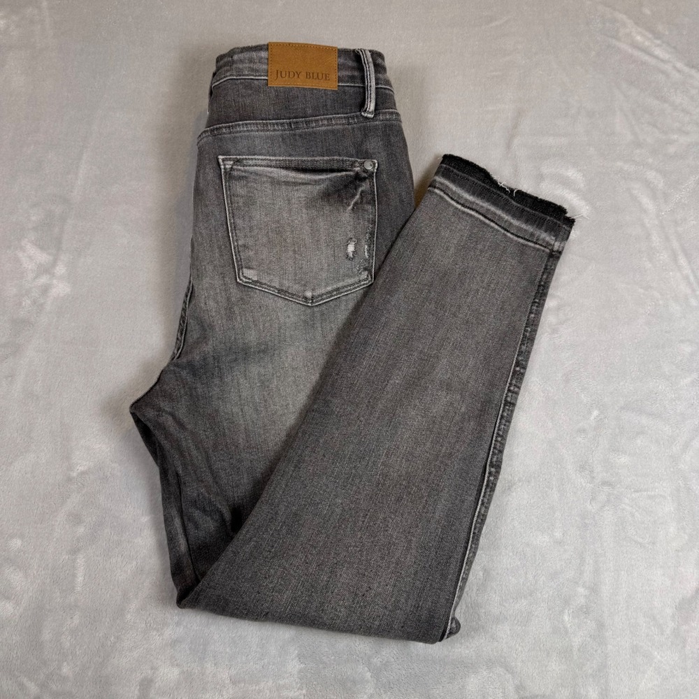 Judy Blue Skinny Jeans Womens Size 9/29 Gray Distressed Frayed Hem Denim